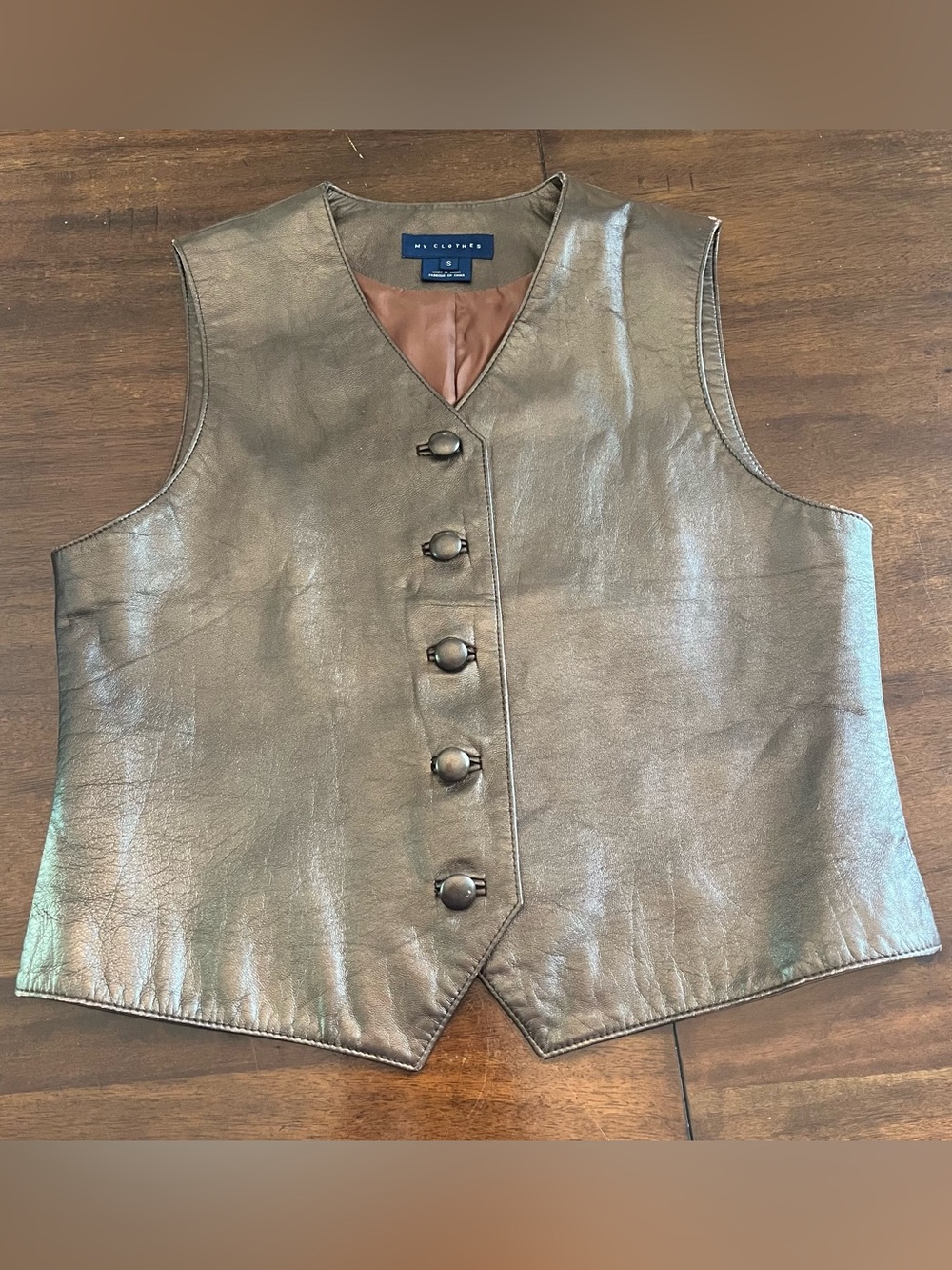 My Clothes Women’s Brown Metallic Genuine Leather Vest Size S Equestrian Preppy